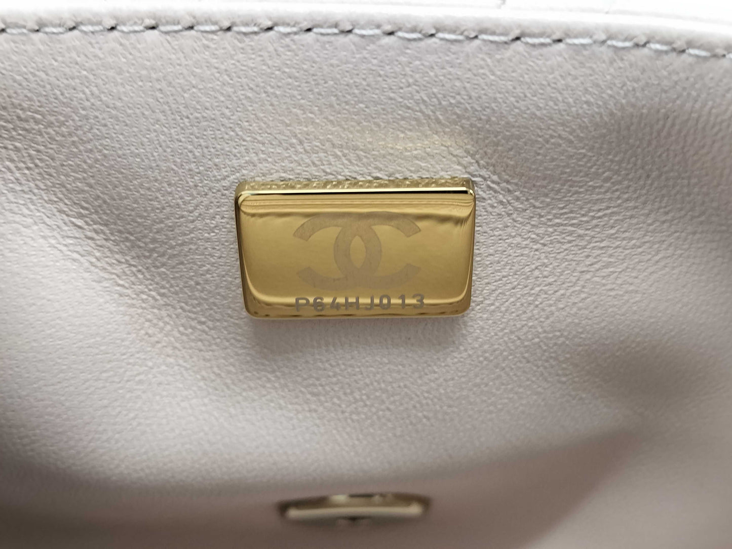 CHANEL Mini Matelasse 18 Shoulder Bag, Beige Lambskin with Champagne Gold Hardware, P64HJ013