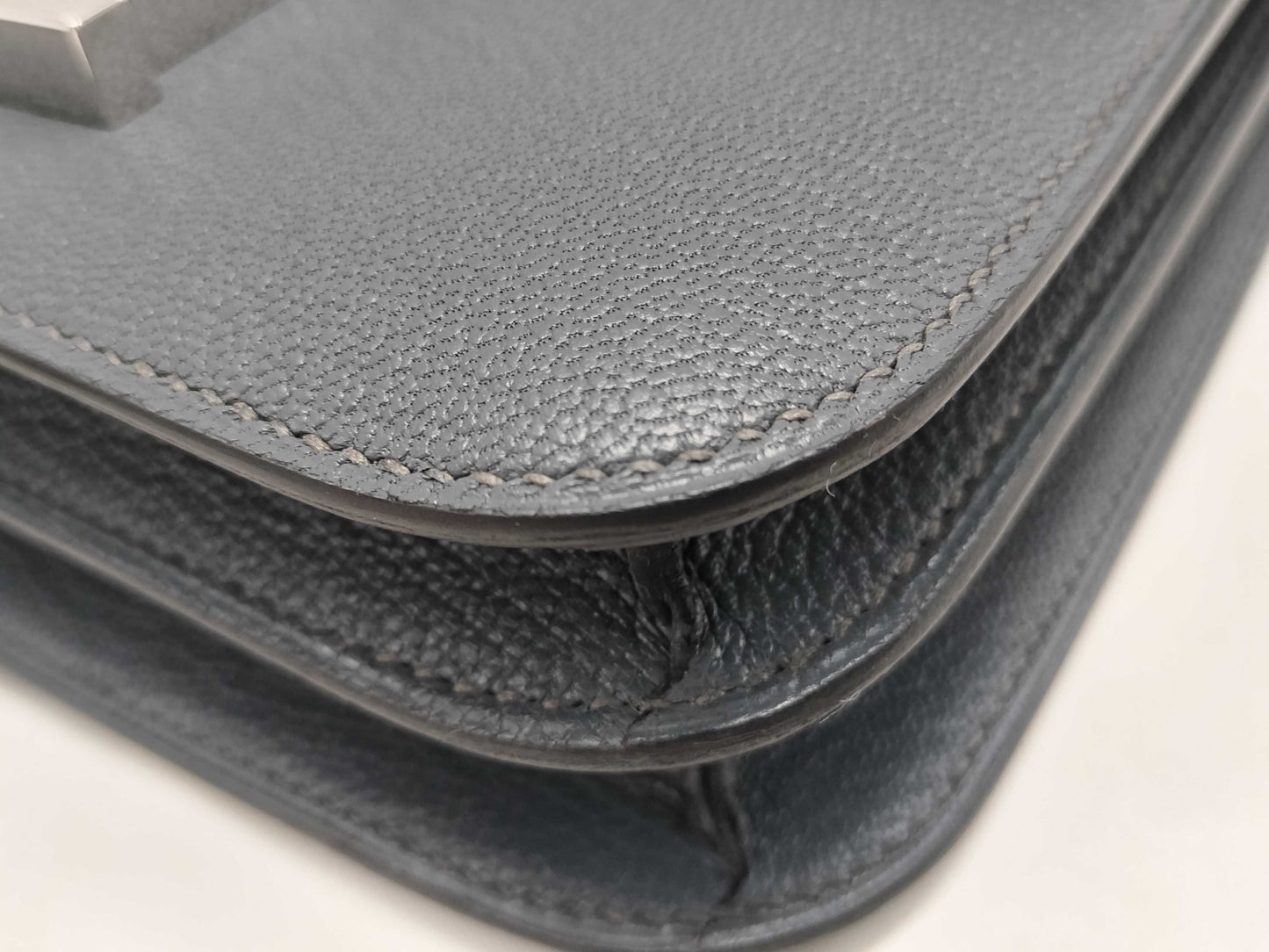 HERMES Constance Mini Chevre Shoulder Bag in Gray with Silver Hardware and K Stamp