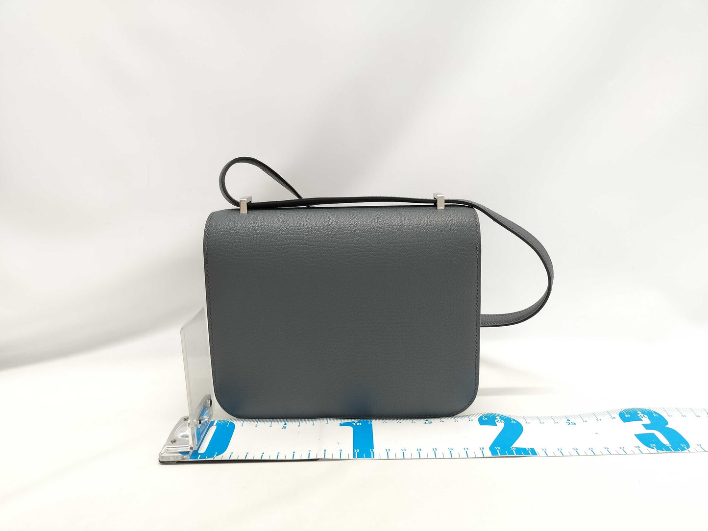 HERMES Constance Mini Chevre Shoulder Bag in Gray with Silver Hardware and K Stamp