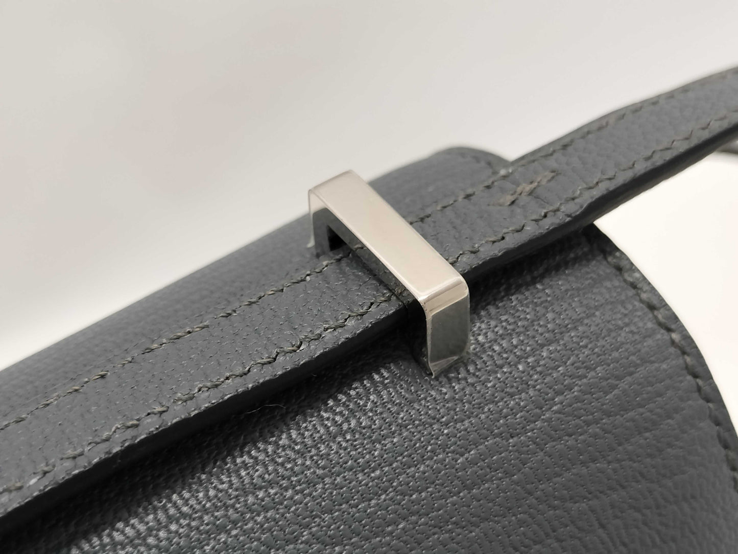 HERMES Constance Mini Chevre Shoulder Bag in Gray with Silver Hardware and K Stamp
