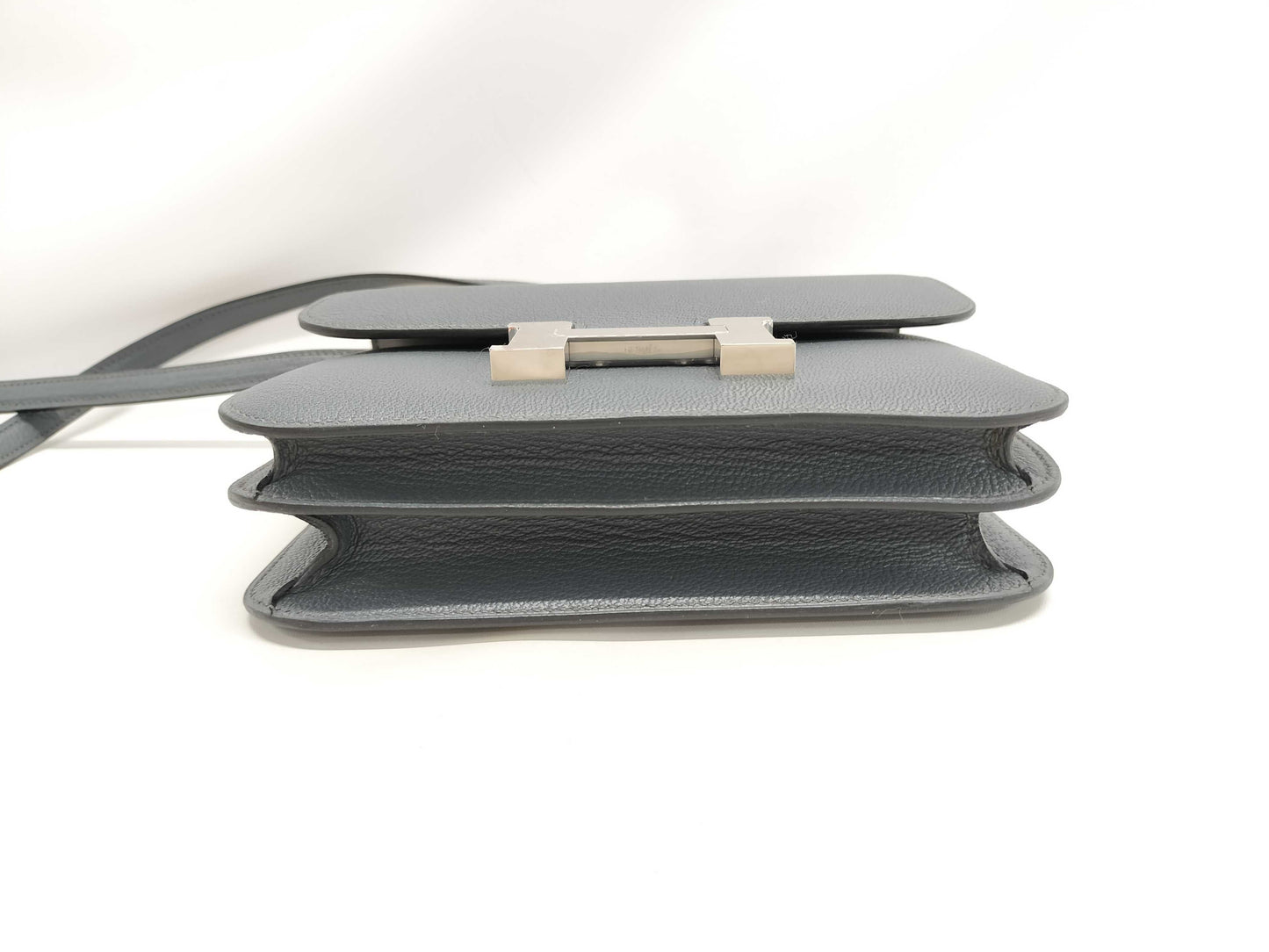 HERMES Constance Mini Chevre Shoulder Bag in Gray with Silver Hardware and K Stamp