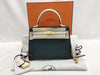 HERMES Kelly 25 Personal Order Vert Chypre/Nata Handbag with Matte Gold Hardware and GP W Stamp