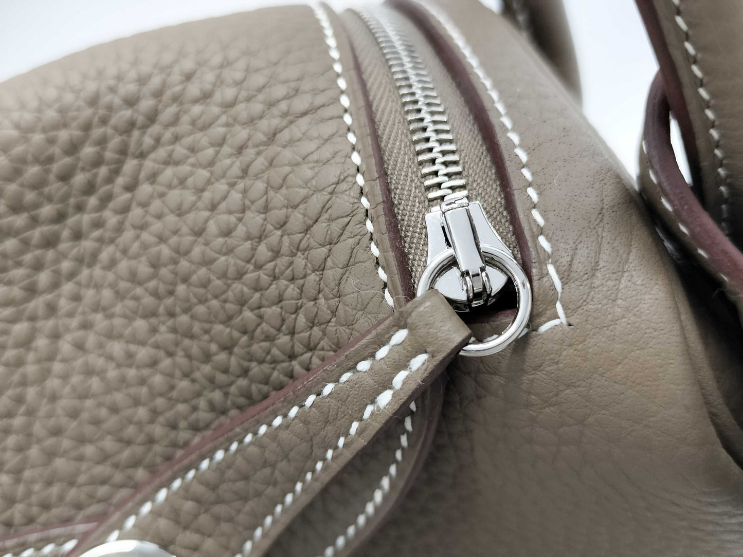 HERMES Lindy Mini Handbag in Taurillon Clemence Etoupe Leather with Silver Hardware and K Stamp