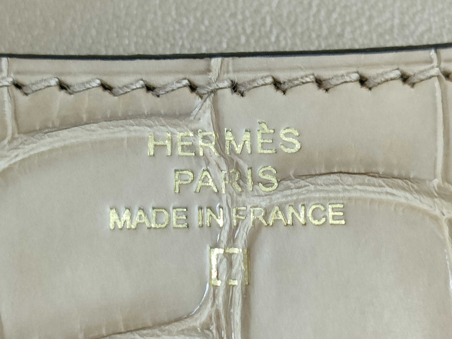 HERMES Constance Mini Alligator and Crocodile Shoulder Bag in Chai Gold with GP U Stamp and CITES Certification