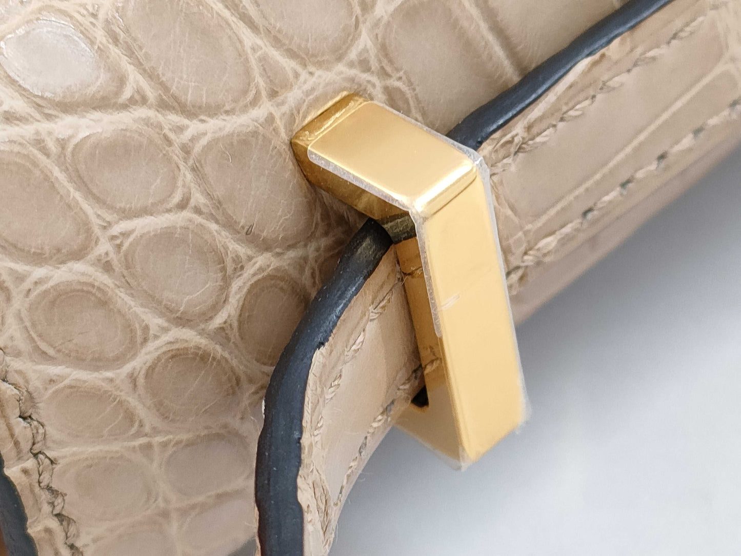 HERMES Constance Mini Alligator and Crocodile Shoulder Bag in Chai Gold with GP U Stamp and CITES Certification