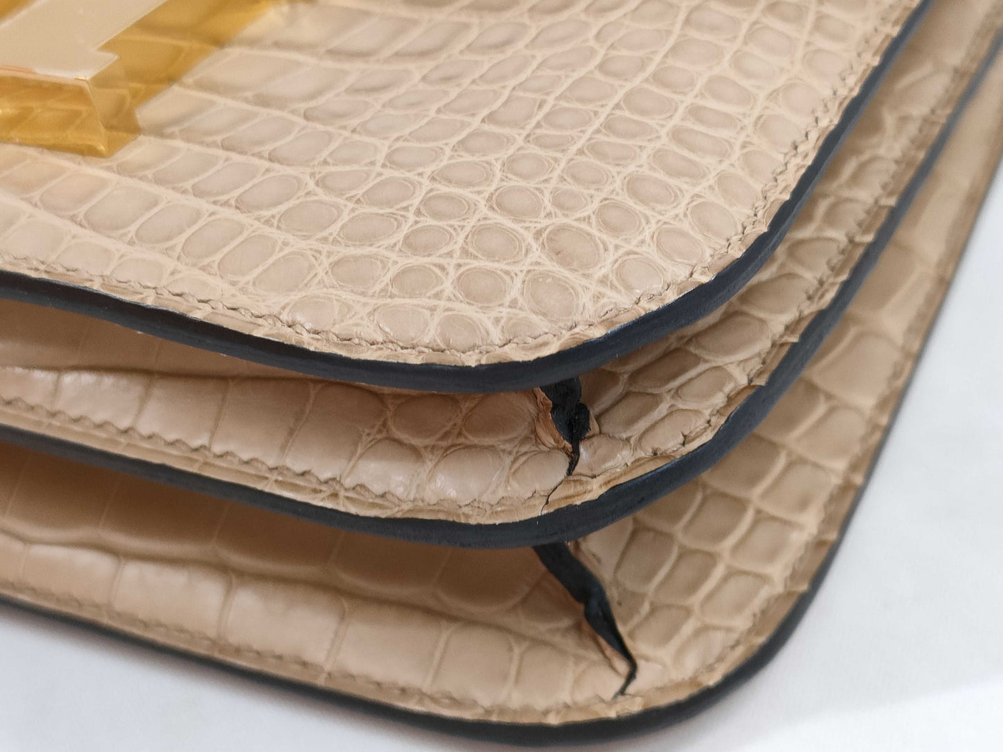 HERMES Constance Mini Alligator and Crocodile Shoulder Bag in Chai Gold with GP U Stamp and CITES Certification