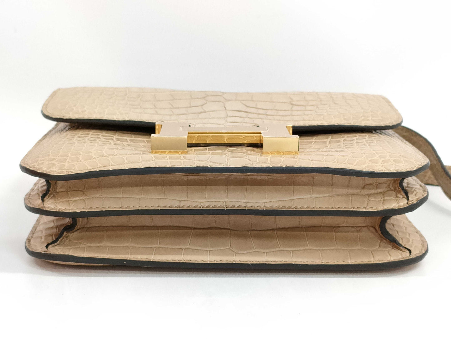 HERMES Constance Mini Alligator and Crocodile Shoulder Bag in Chai Gold with GP U Stamp and CITES Certification