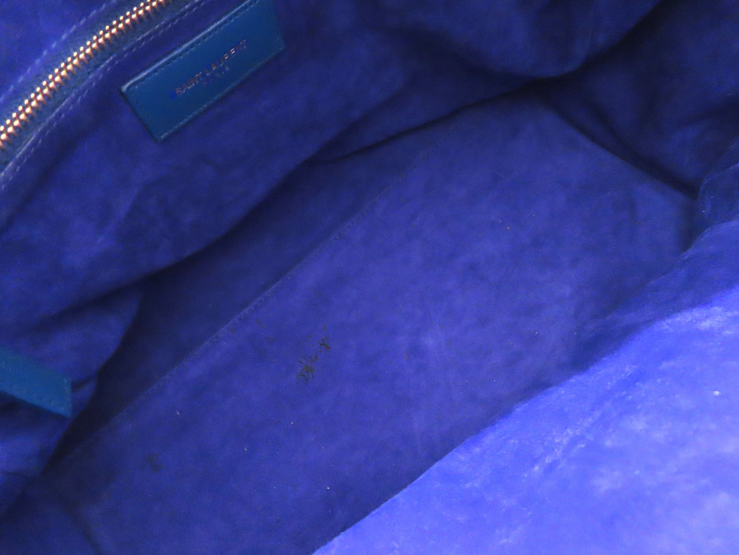 SAINT LAURENT Leather Duffle Bag, 2-Way Mini Boston Bag, Blue