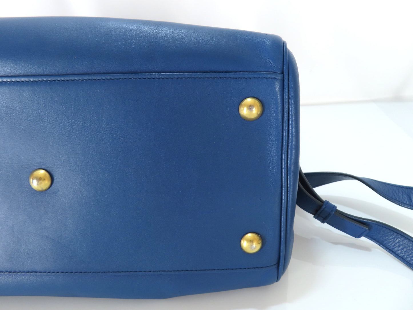 SAINT LAURENT Leather Duffle Bag, 2-Way Mini Boston Bag, Blue