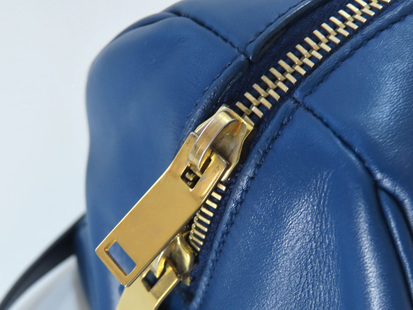 SAINT LAURENT Leather Duffle Bag, 2-Way Mini Boston Bag, Blue