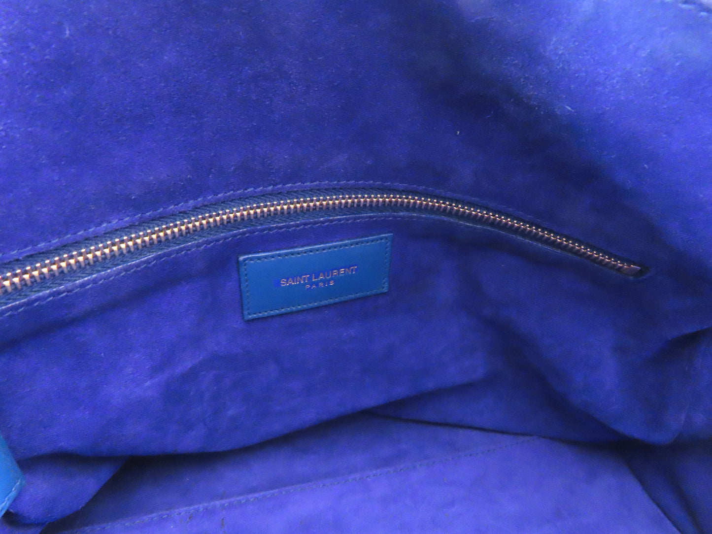 SAINT LAURENT Leather Duffle Bag, 2-Way Mini Boston Bag, Blue