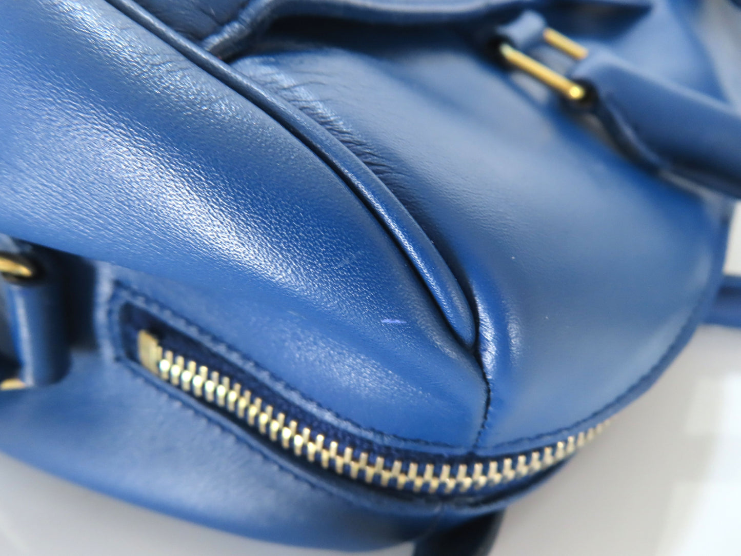 SAINT LAURENT Leather Duffle Bag, 2-Way Mini Boston Bag, Blue
