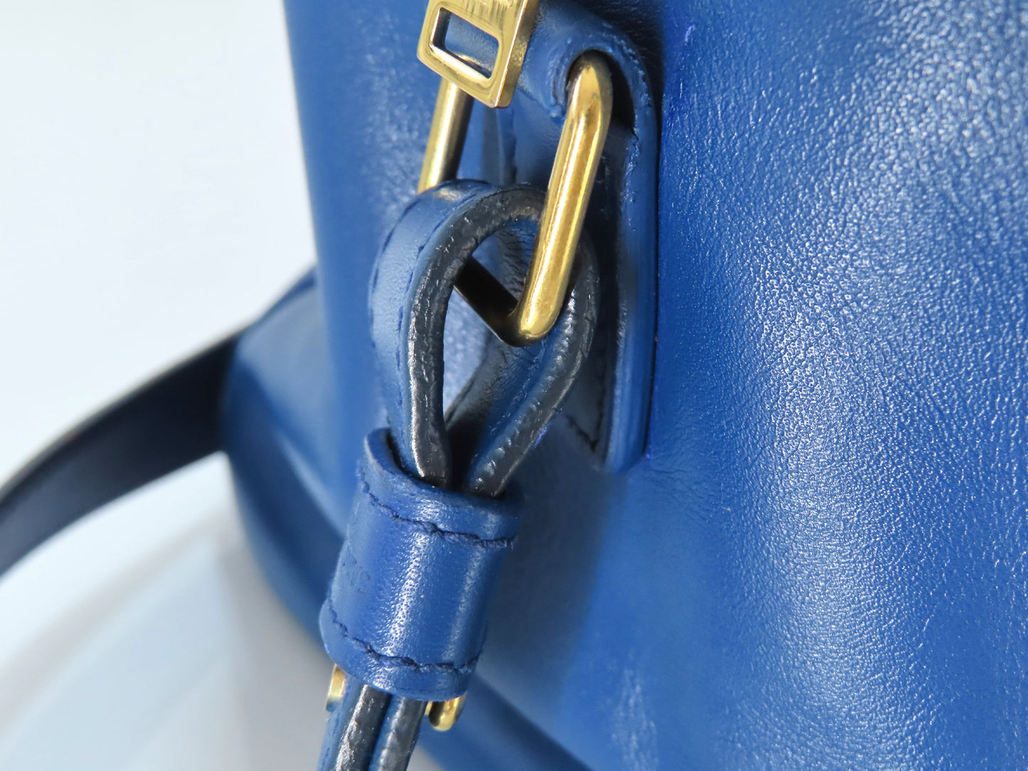 SAINT LAURENT Leather Duffle Bag, 2-Way Mini Boston Bag, Blue
