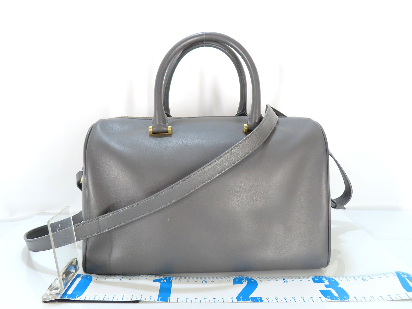 SAINT LAURENT Leather Duffle Bag, 2-Way Mini Boston Bag, Gray