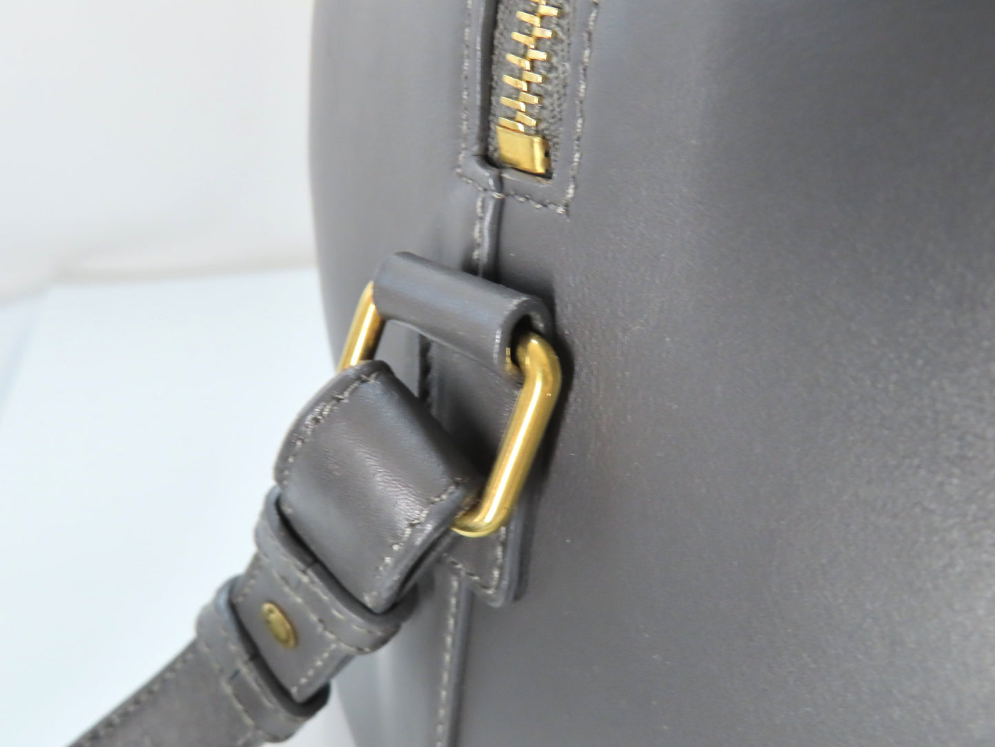 SAINT LAURENT Leather Duffle Bag, 2-Way Mini Boston Bag, Gray