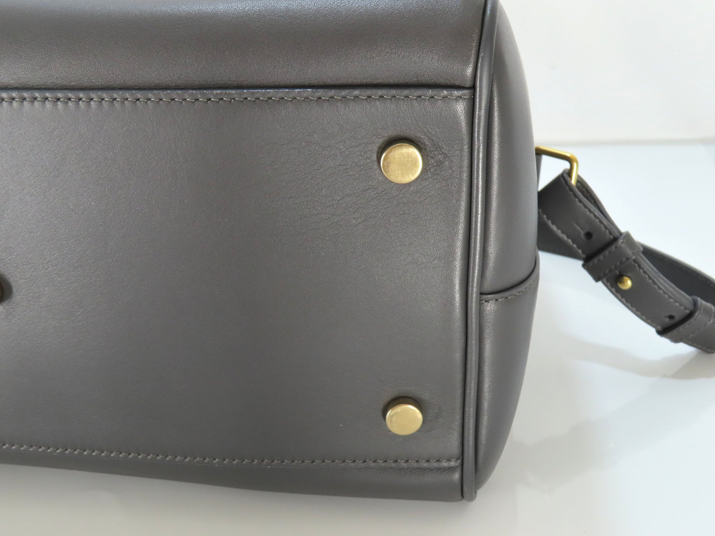 SAINT LAURENT Leather Duffle Bag, 2-Way Mini Boston Bag, Gray