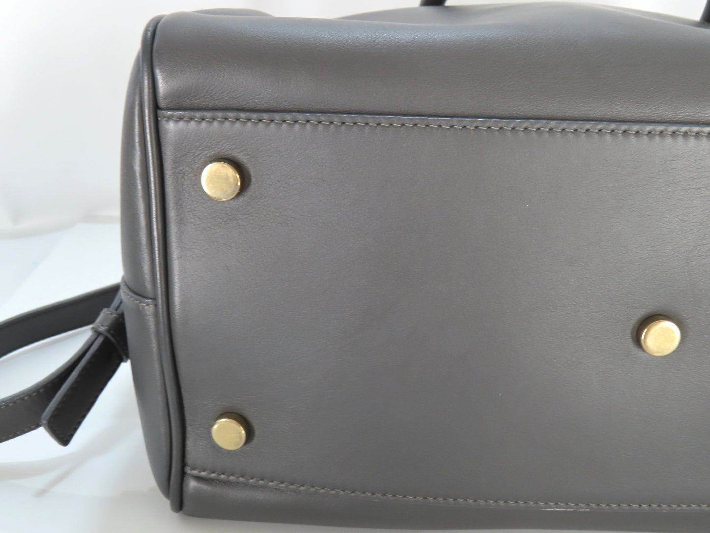 SAINT LAURENT Leather Duffle Bag, 2-Way Mini Boston Bag, Gray