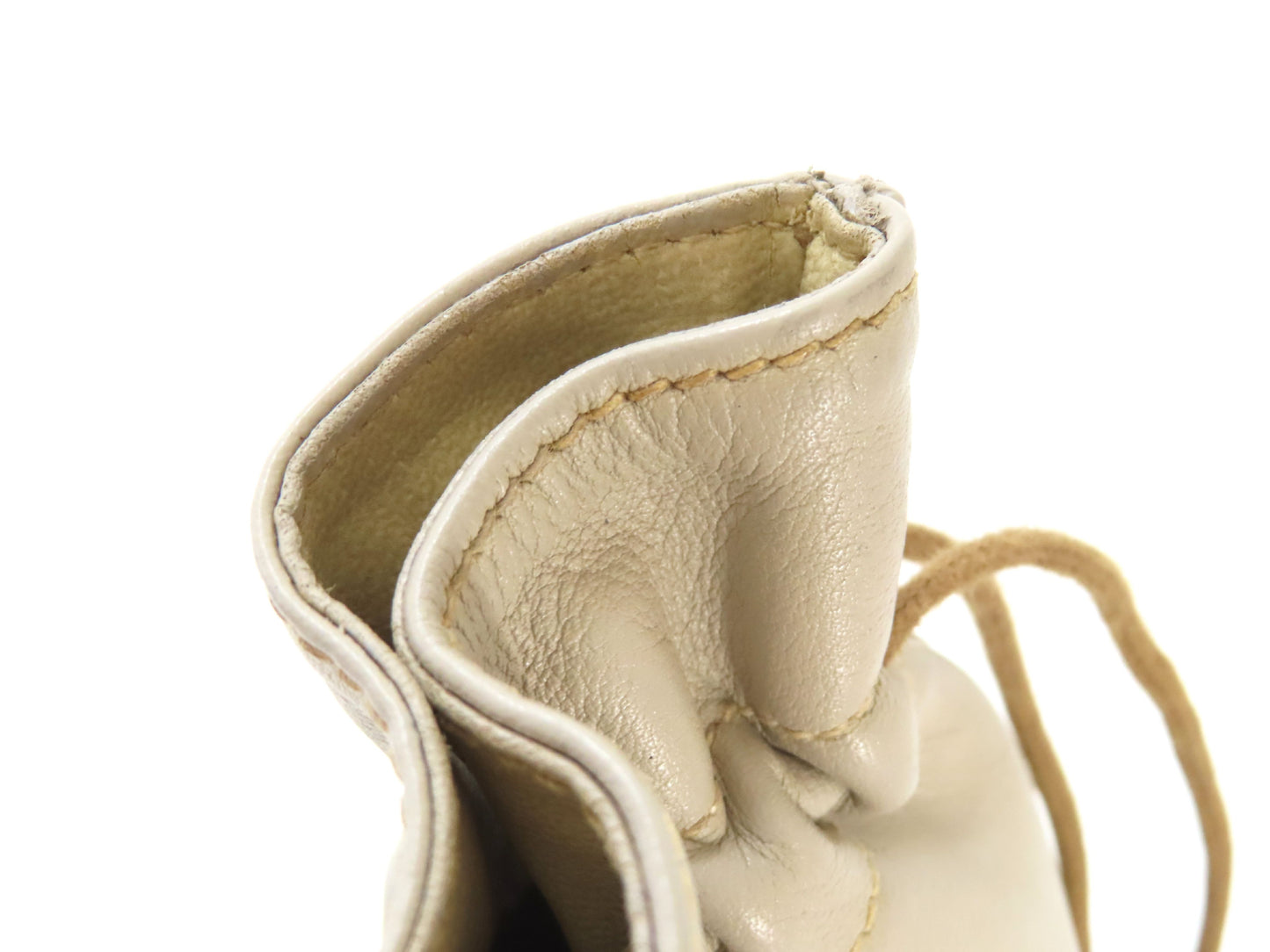 CELINE Leather Drawstring Pouch, Ivory