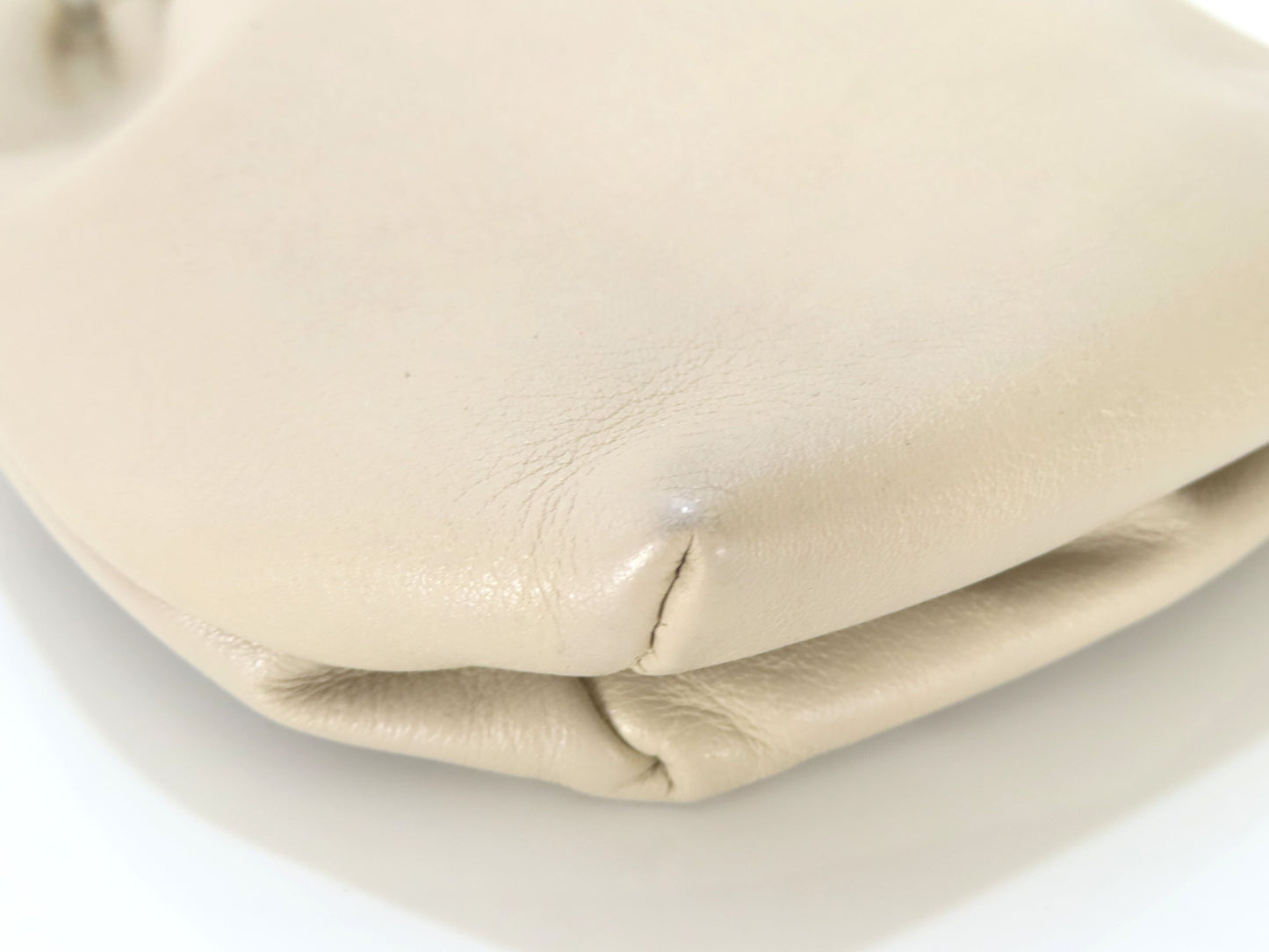 CELINE Leather Drawstring Pouch, Ivory