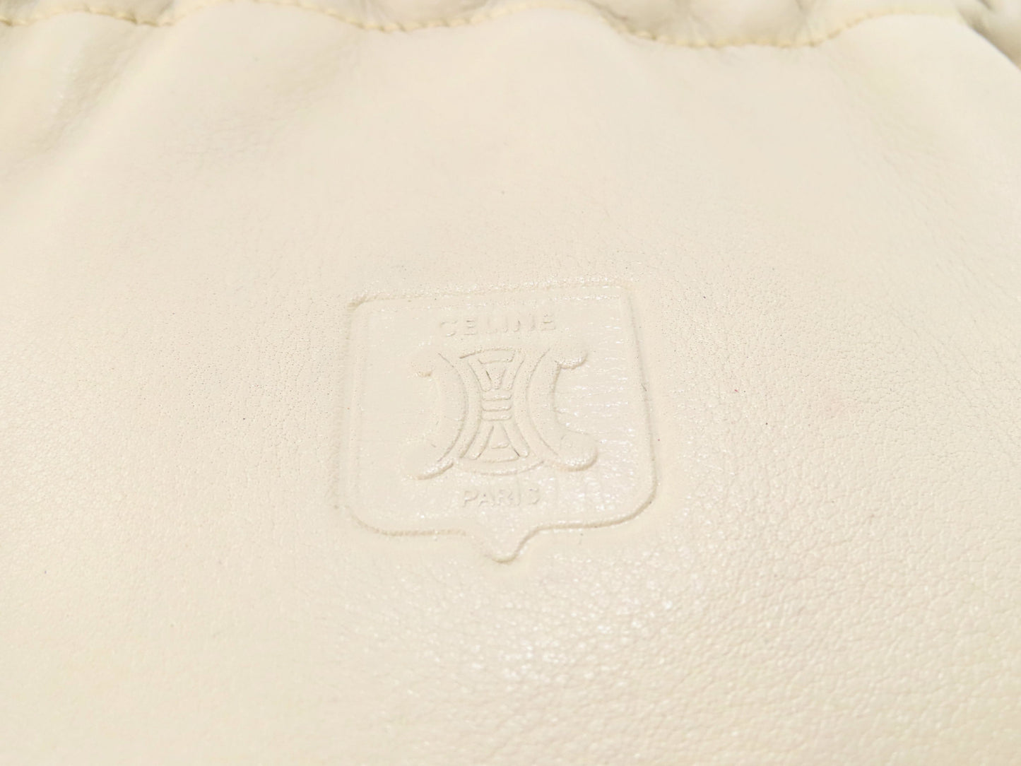 CELINE Leather Drawstring Pouch, Ivory