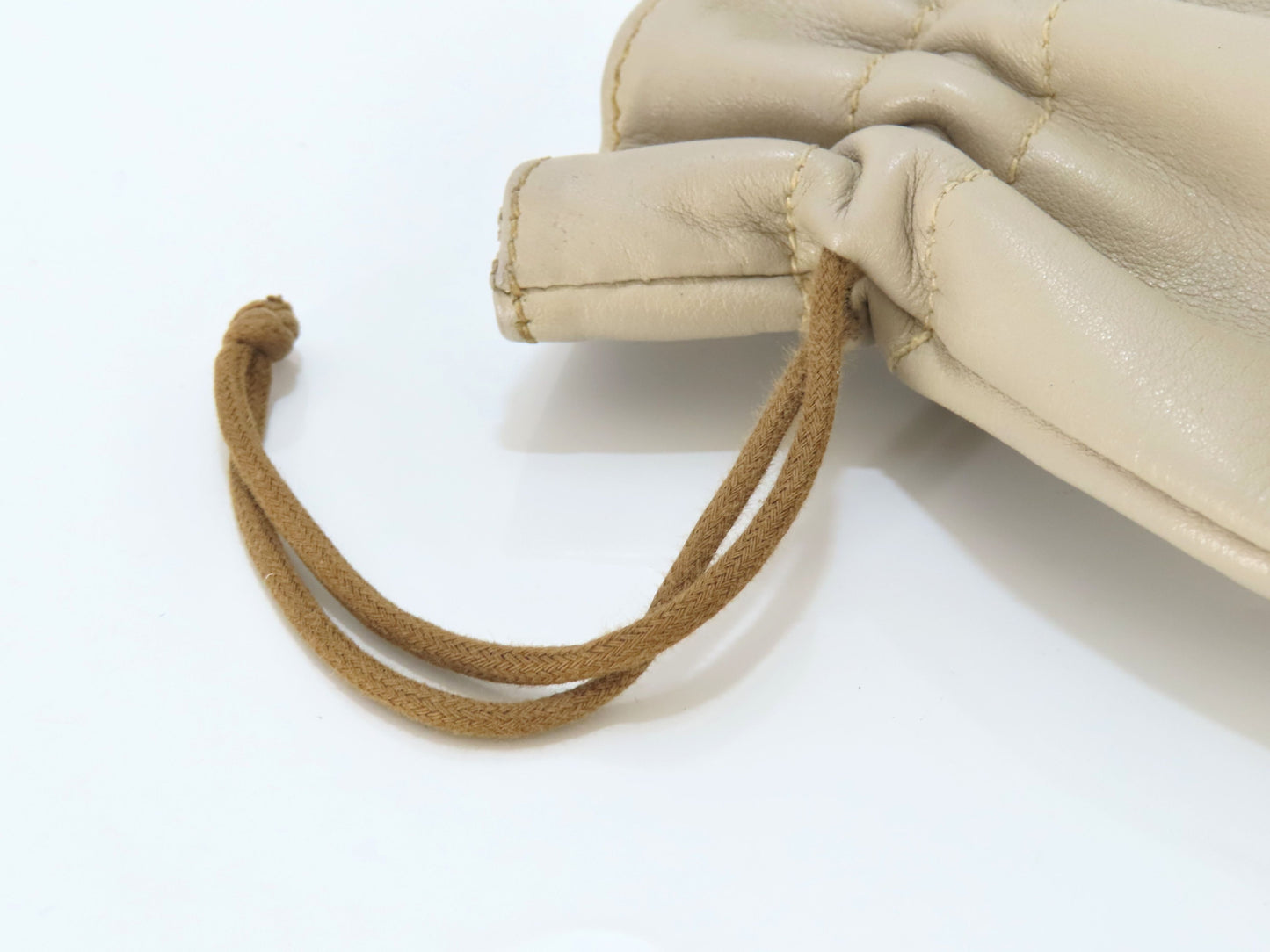 CELINE Leather Drawstring Pouch, Ivory