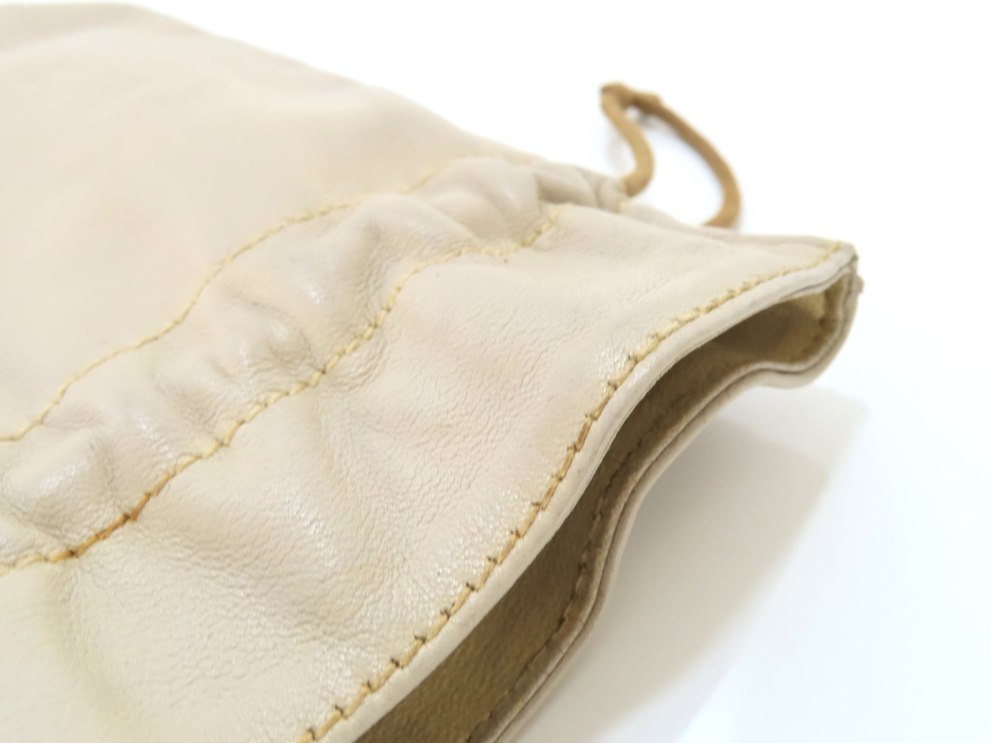 CELINE Leather Drawstring Pouch, Ivory