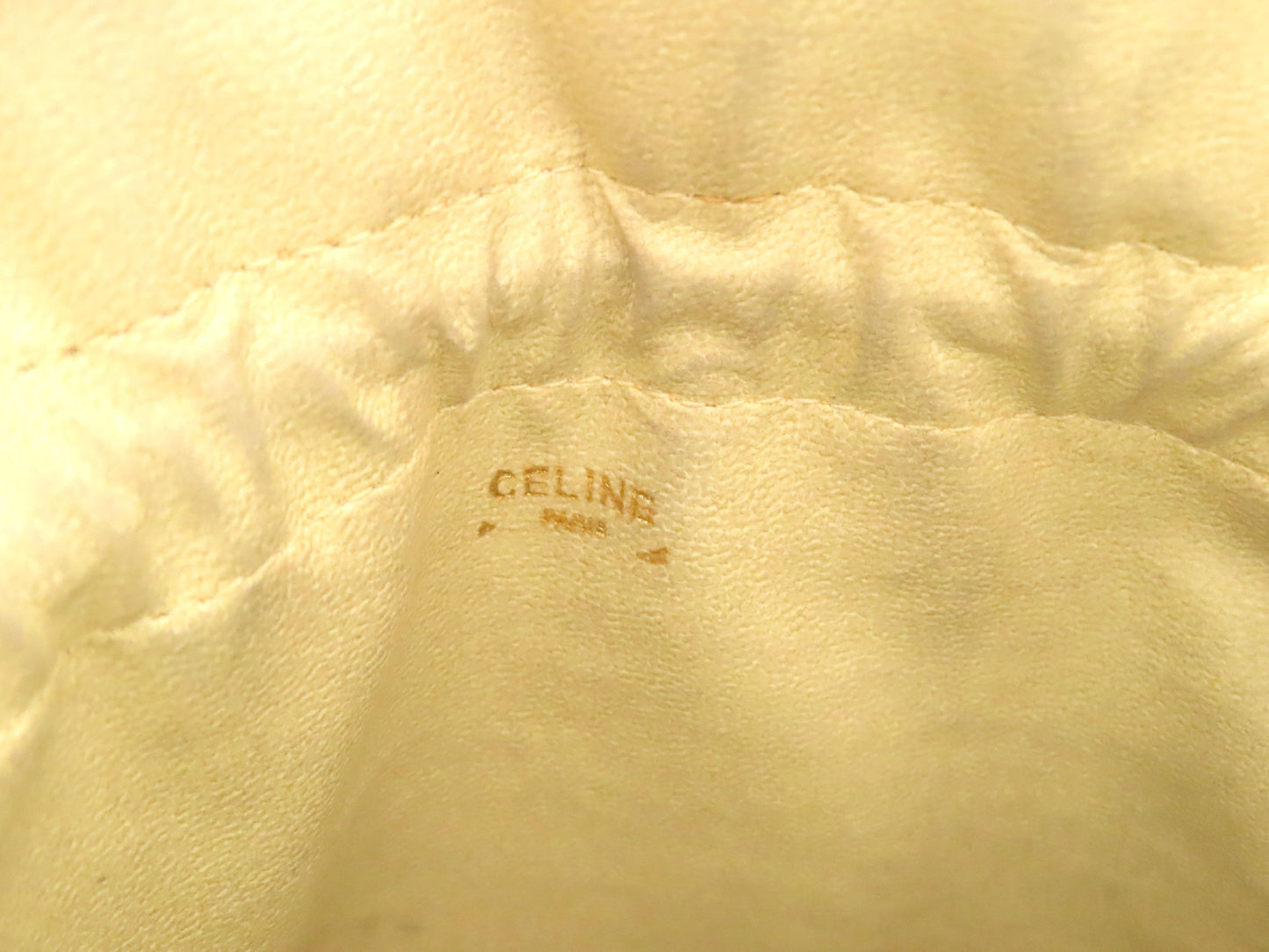 CELINE Leather Drawstring Pouch, Ivory