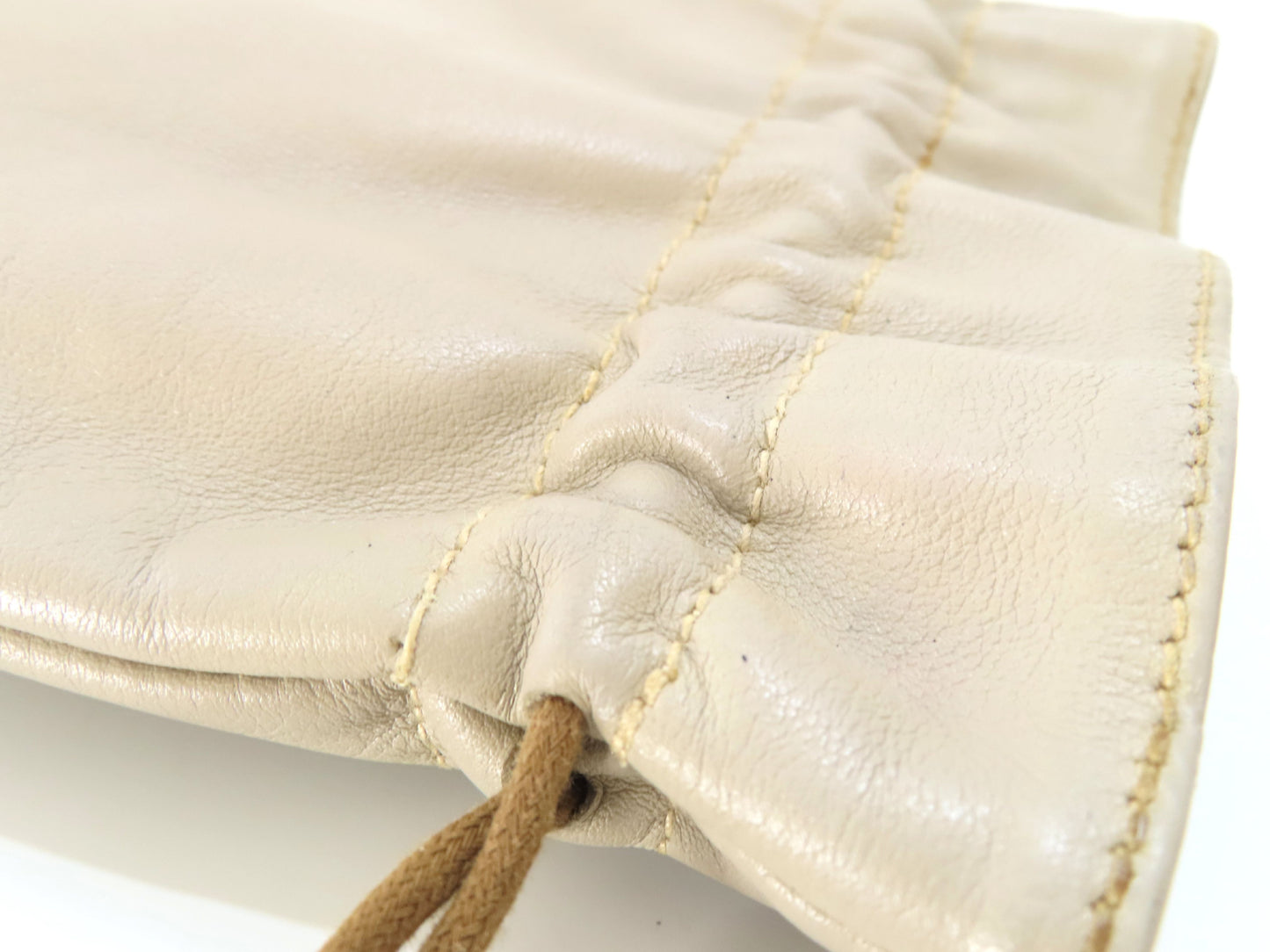 CELINE Leather Drawstring Pouch, Ivory