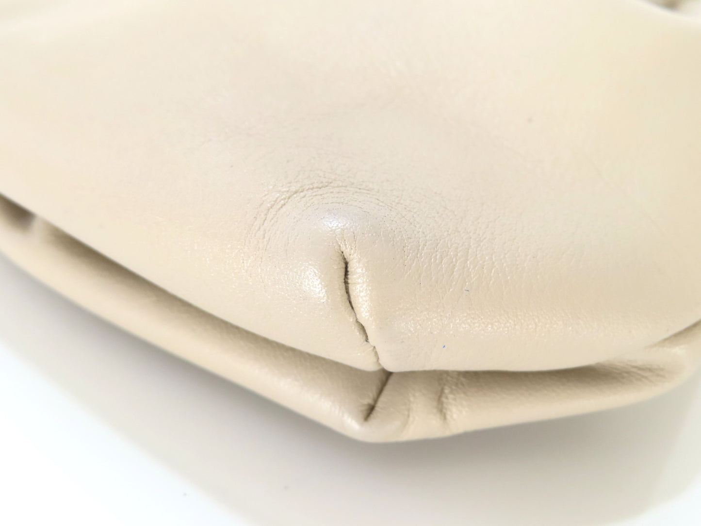 CELINE Leather Drawstring Pouch, Ivory