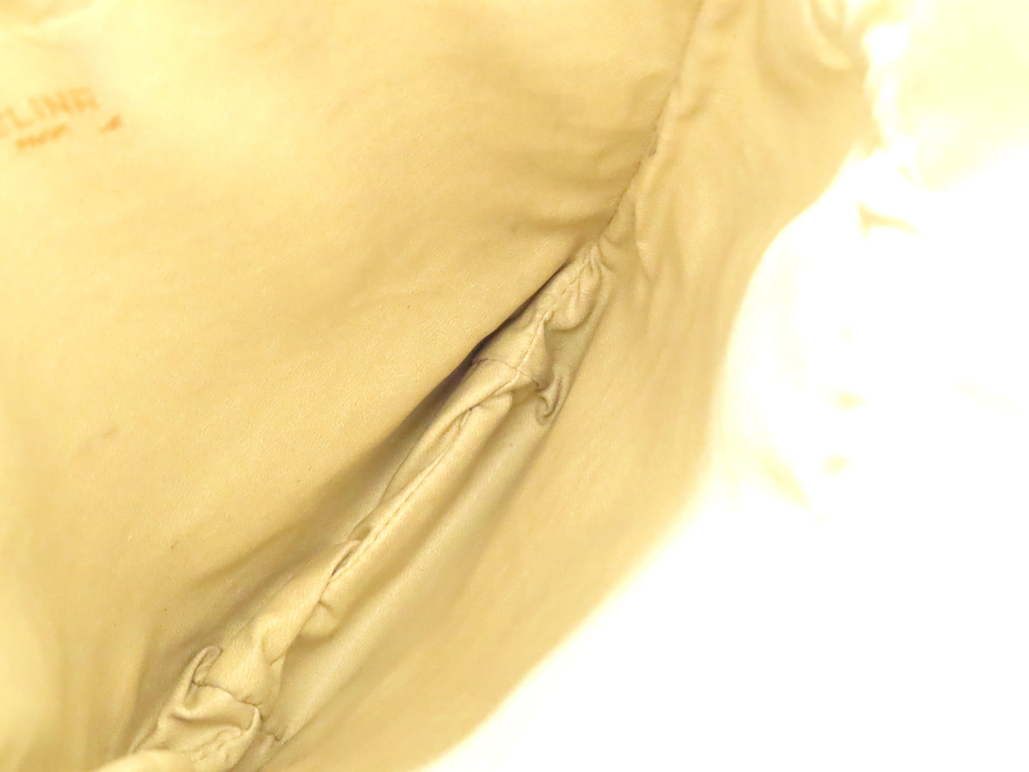 CELINE Leather Drawstring Pouch, Ivory