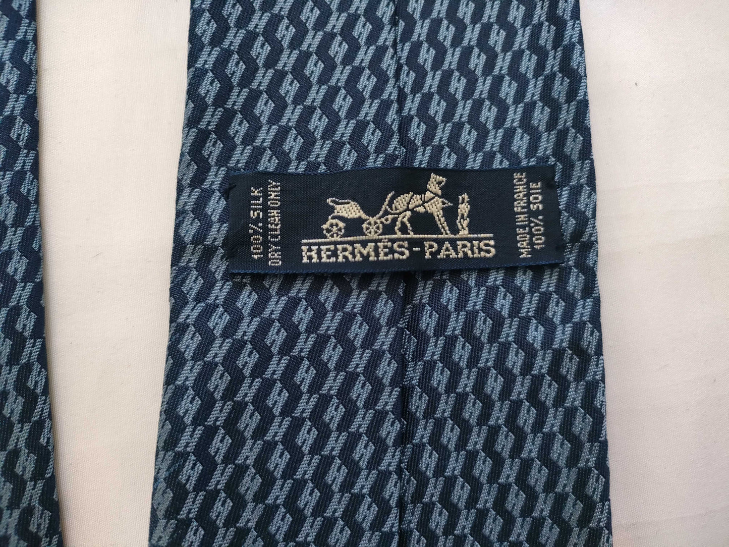 HERMES HERMES Tie H Pattern Stain Blue Other Accessories