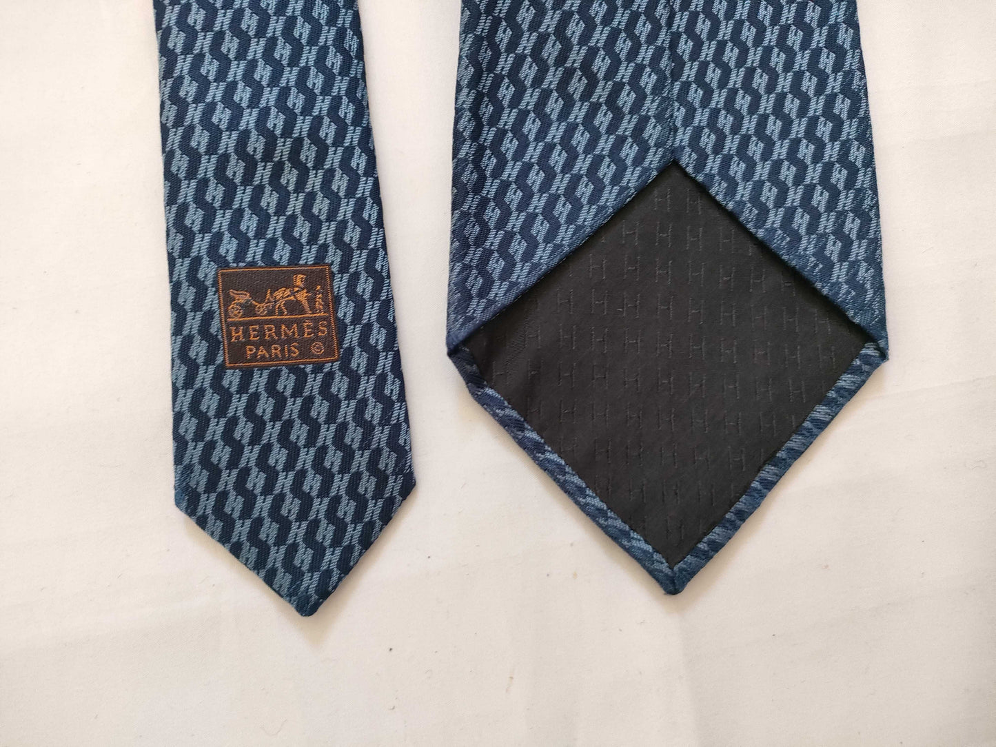 HERMES HERMES Tie H Pattern Stain Blue Other Accessories