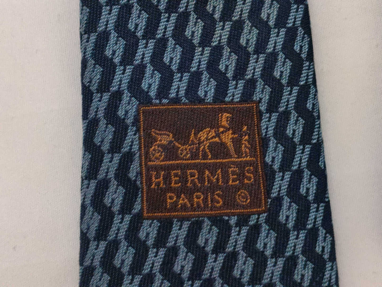 HERMES HERMES Tie H Pattern Stain Blue Other Accessories