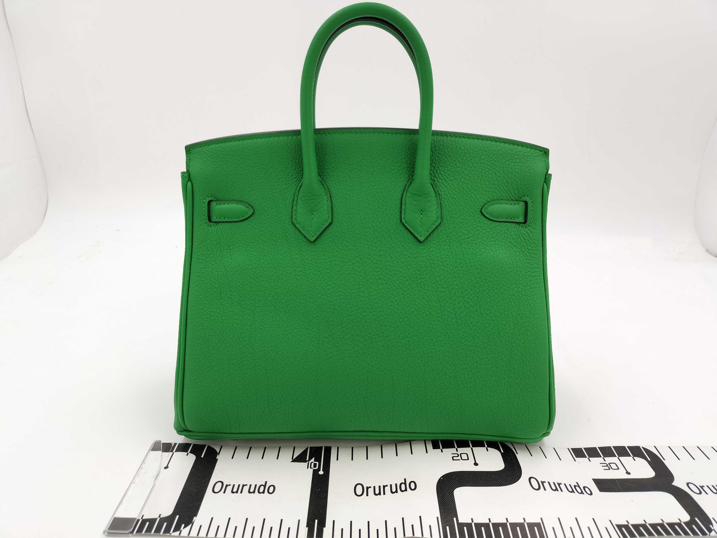 HERMES Birkin 25 Vert Yucca Togo Silver Hardware W Stamp Handbag