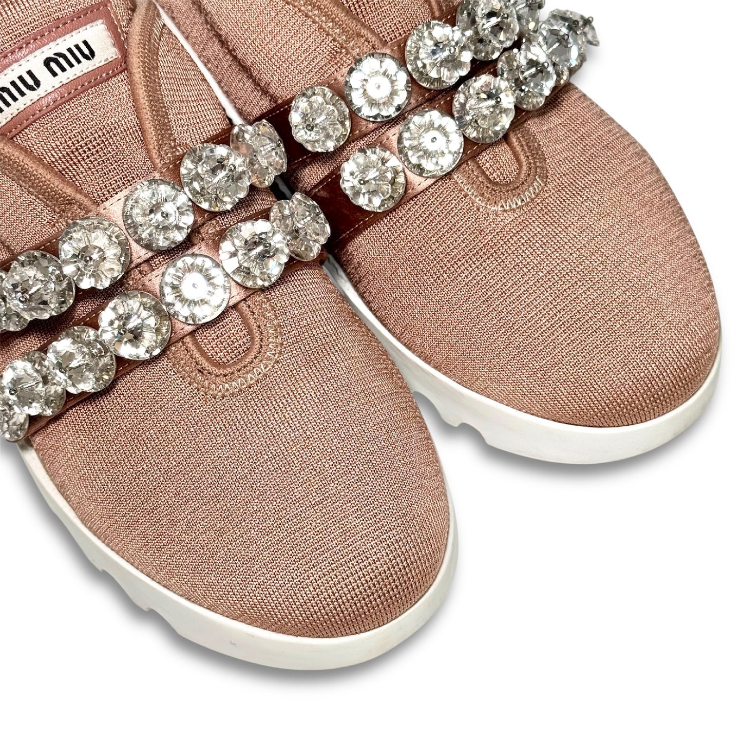 Miu Miu Crystal and Beaded Slip-On Sneakers, Pink, Size 34 1/2, Platform Sneakers