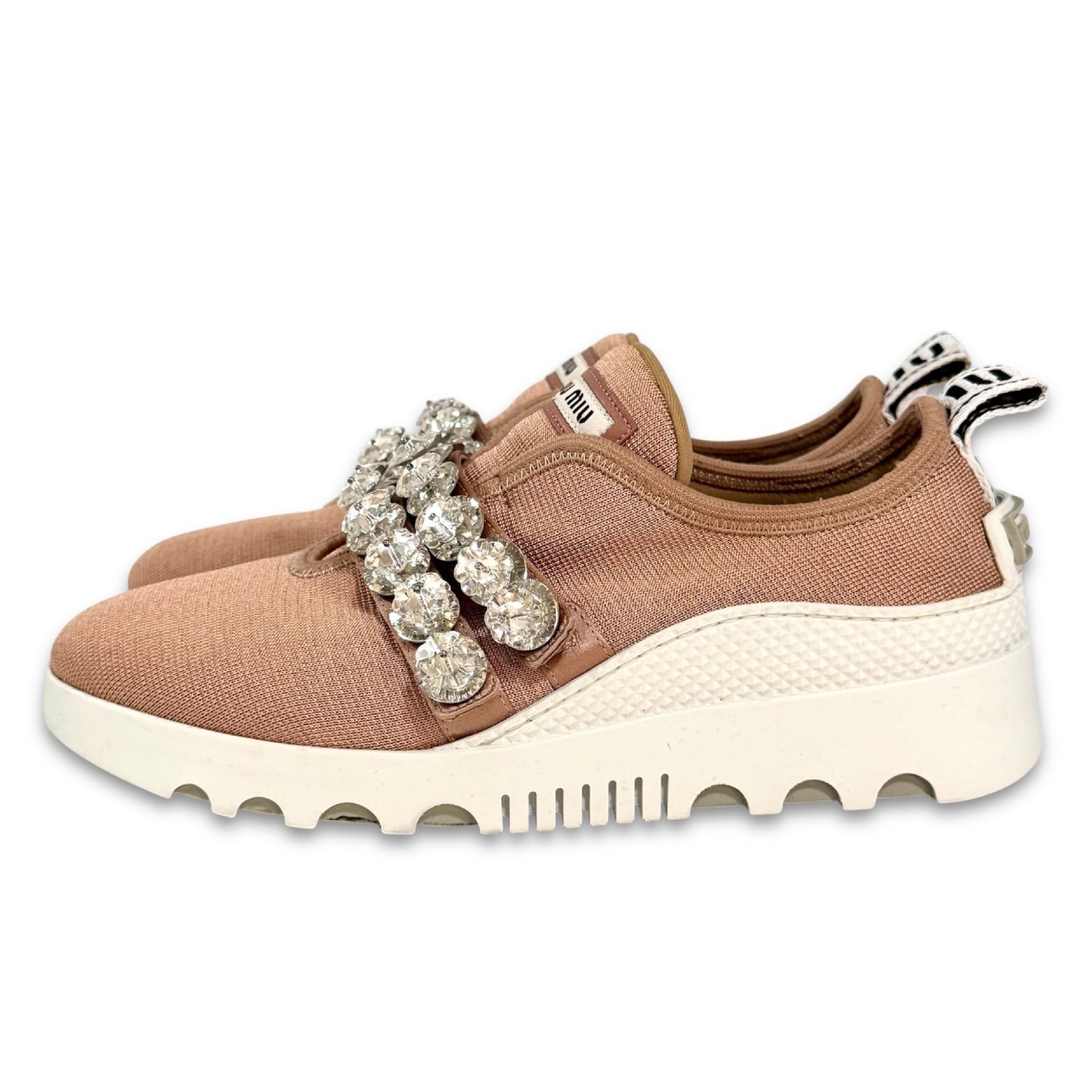 Miu Miu Crystal and Beaded Slip-On Sneakers, Pink, Size 34 1/2, Platform Sneakers