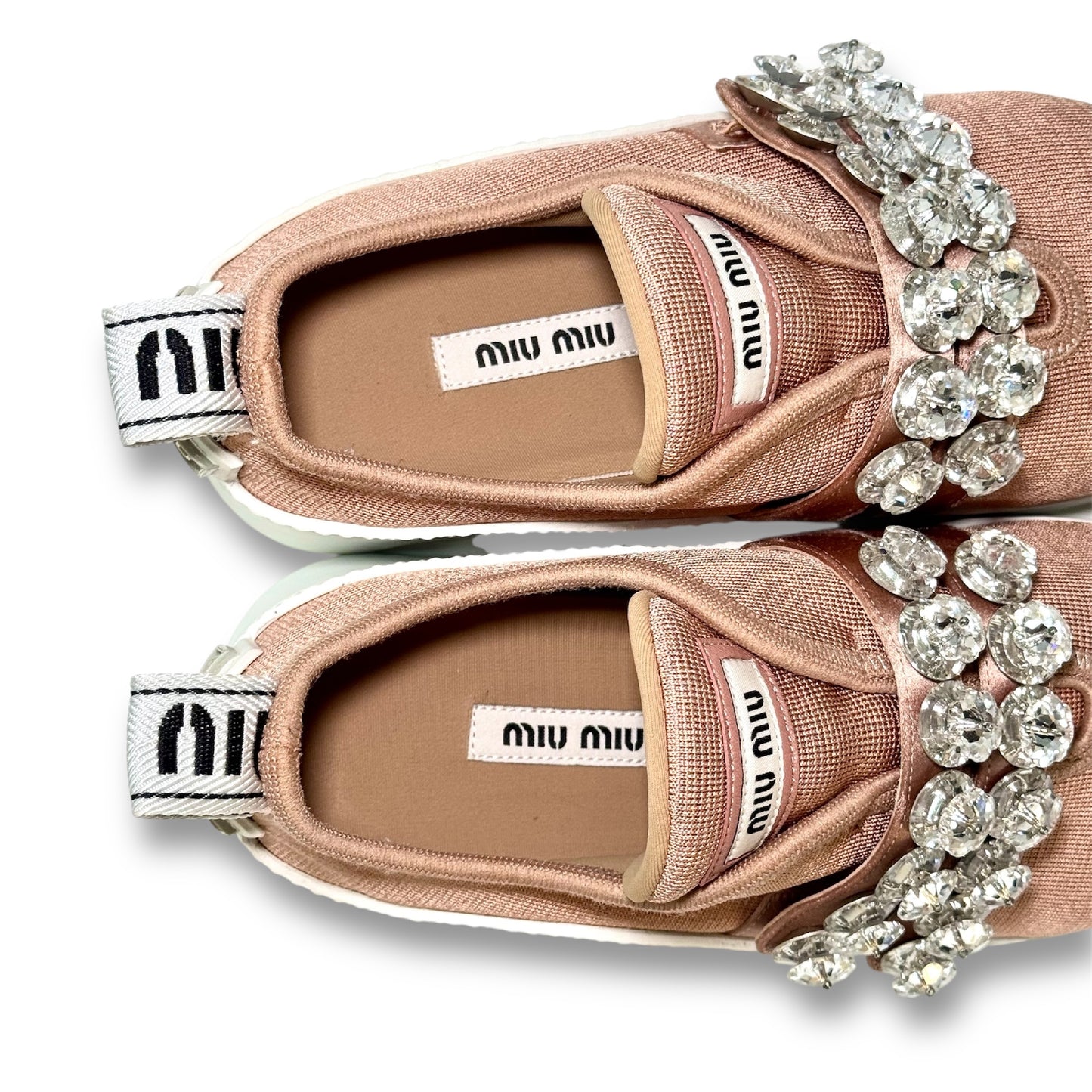 Miu Miu Crystal and Beaded Slip-On Sneakers, Pink, Size 34 1/2, Platform Sneakers