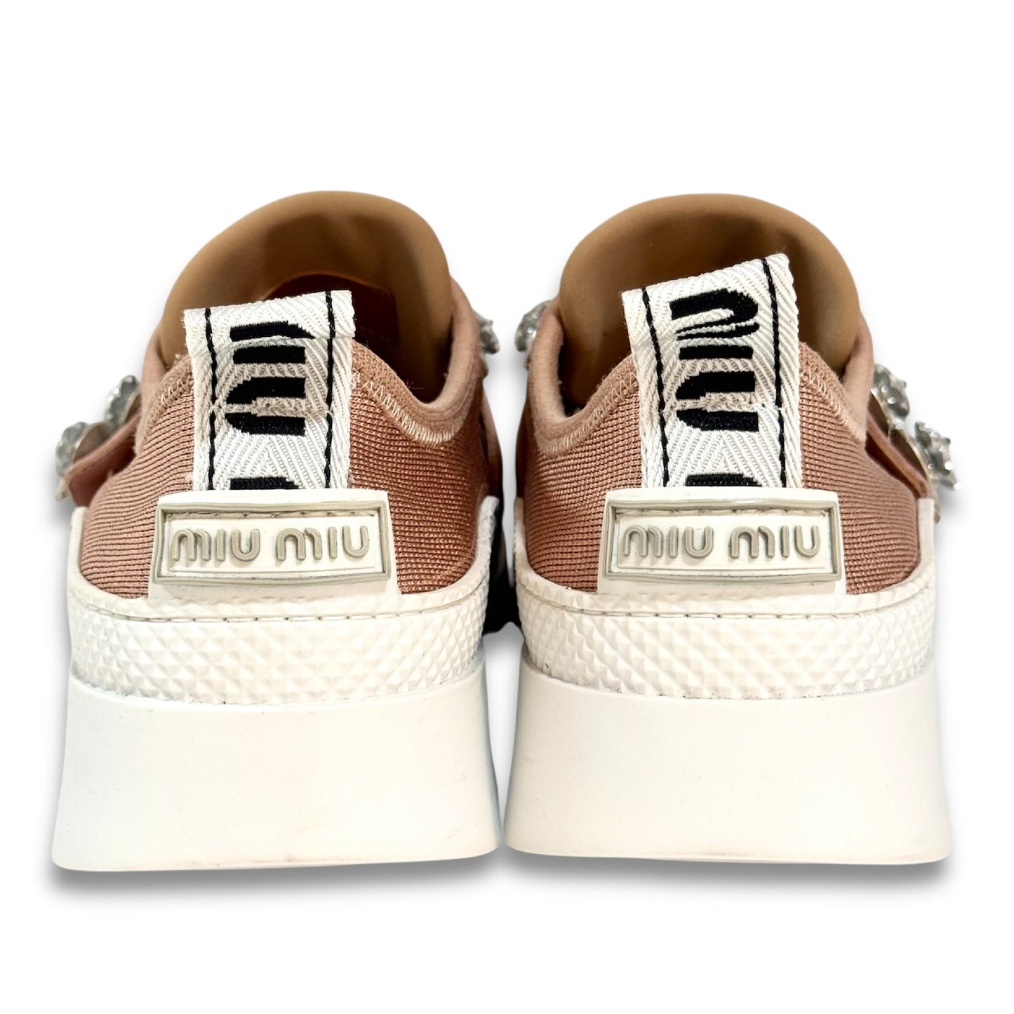 Miu Miu Crystal and Beaded Slip-On Sneakers, Pink, Size 34 1/2, Platform Sneakers