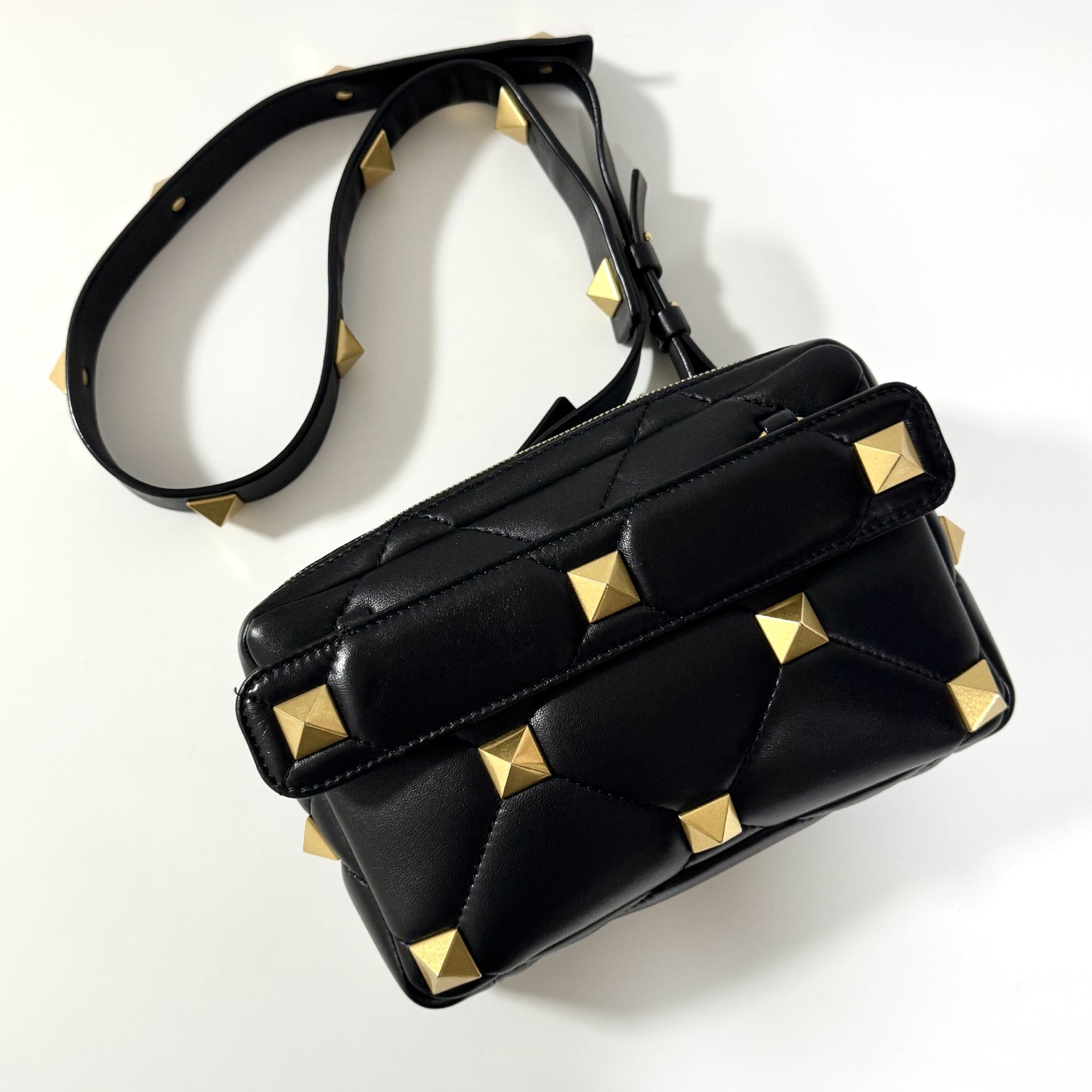 VALENTINO Roman Studs Nappa Leather Crossbody Bag, Men's, W23cm x H15cm x D4cm x Shoulder Strap 97cm