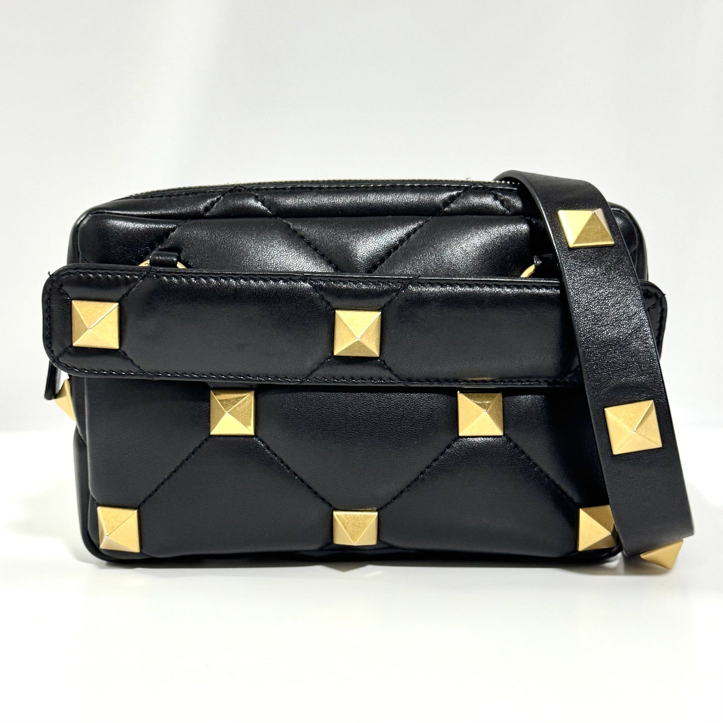 VALENTINO Roman Studs Nappa Leather Crossbody Bag, Men's, W23cm x H15cm x D4cm x Shoulder Strap 97cm