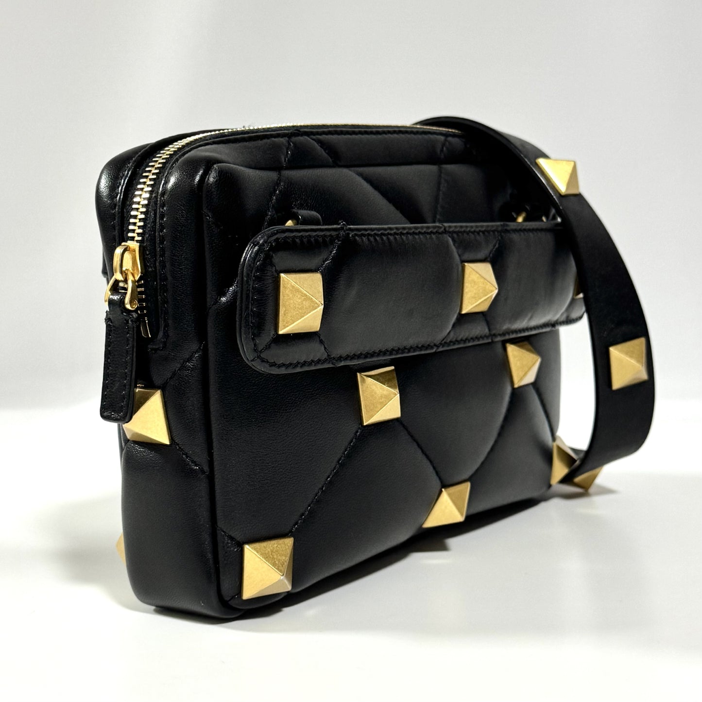 VALENTINO Roman Studs Nappa Leather Crossbody Bag, Men's, W23cm x H15cm x D4cm x Shoulder Strap 97cm