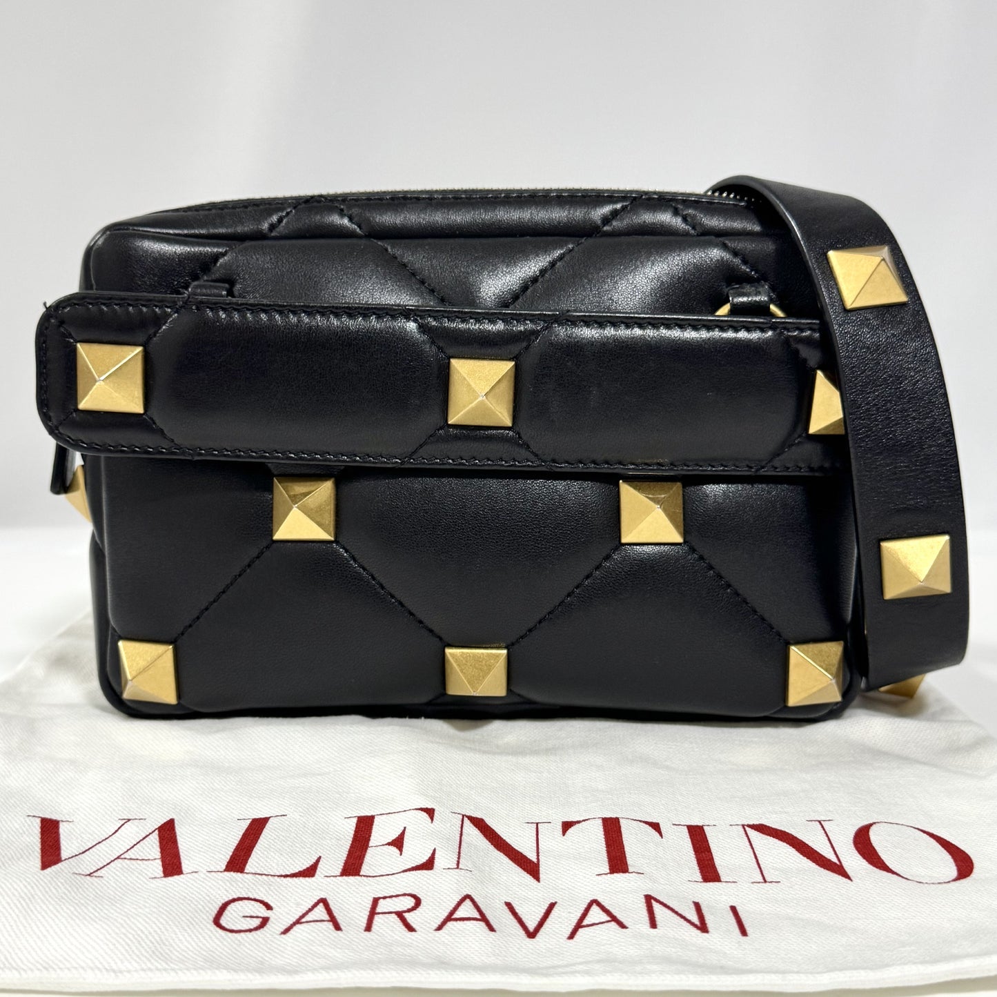 VALENTINO Roman Studs Nappa Leather Crossbody Bag, Men's, W23cm x H15cm x D4cm x Shoulder Strap 97cm