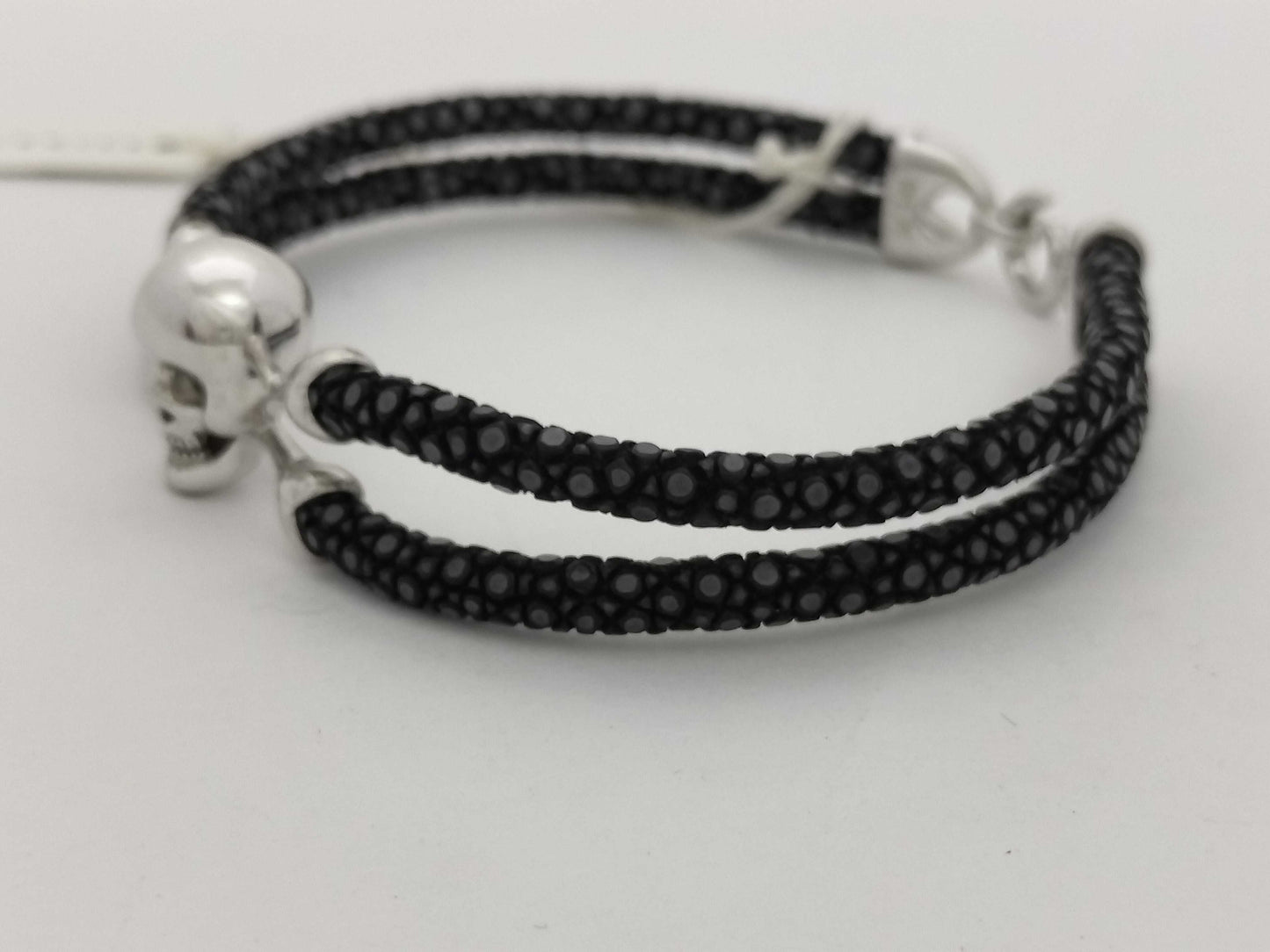 Sting HD SV/Leather Bracelet with Skull Motif, 17.8g