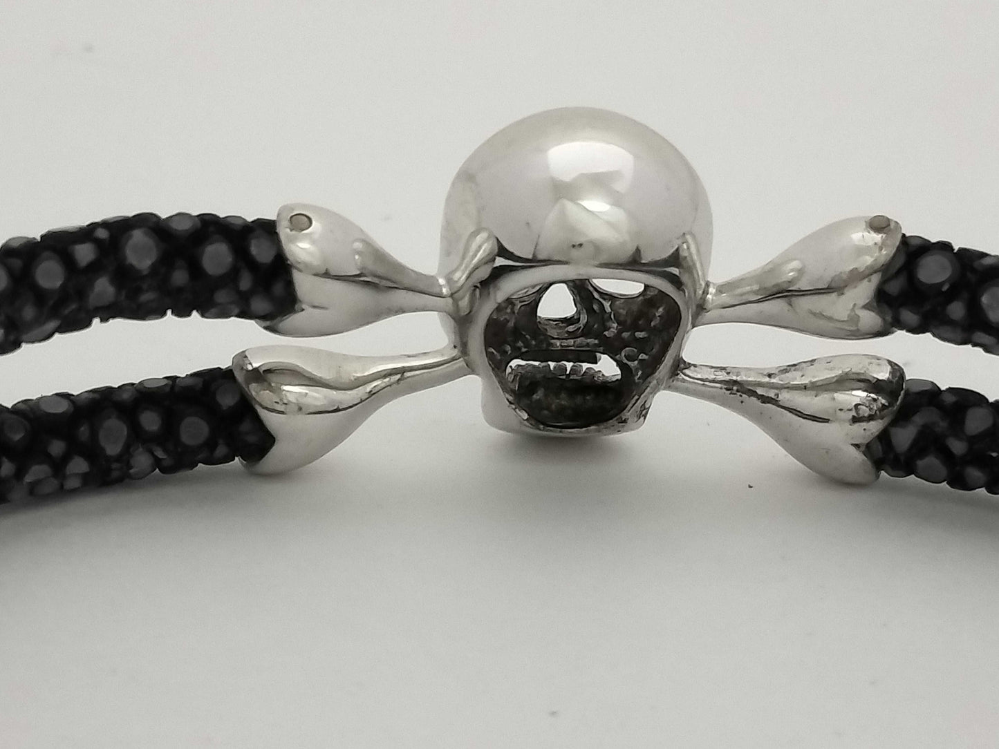 Sting HD SV/Leather Bracelet with Skull Motif, 17.8g