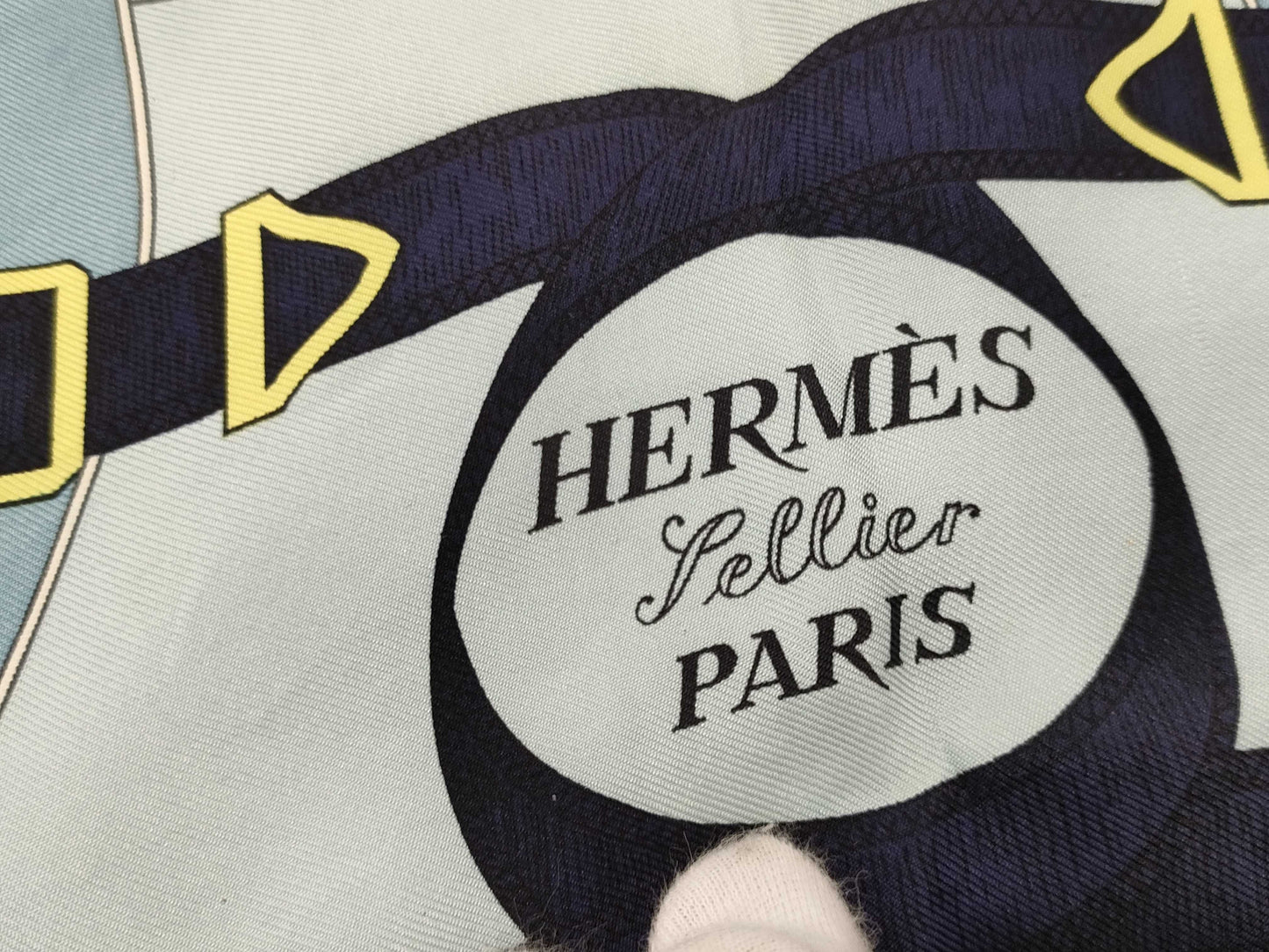 HERMES Carré 90 Scarf, Navy, Golden Horse Scarf