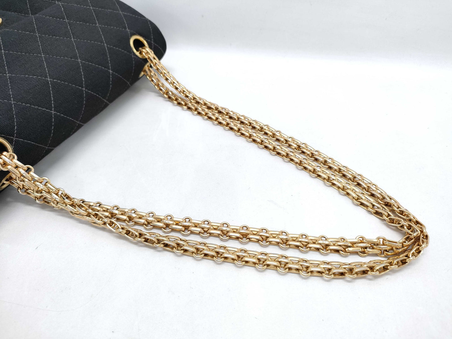 CHANEL Matelasse Double Flap Chain Cotton Black Shoulder Bag, No. 5