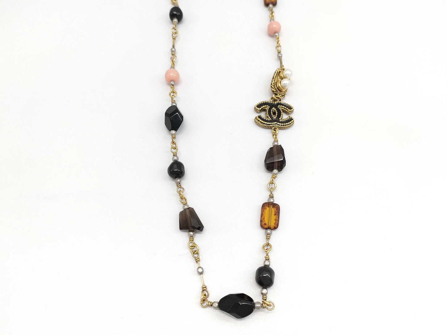 CHANEL Coco Color Stone Gold Long Necklace 11A Necklace