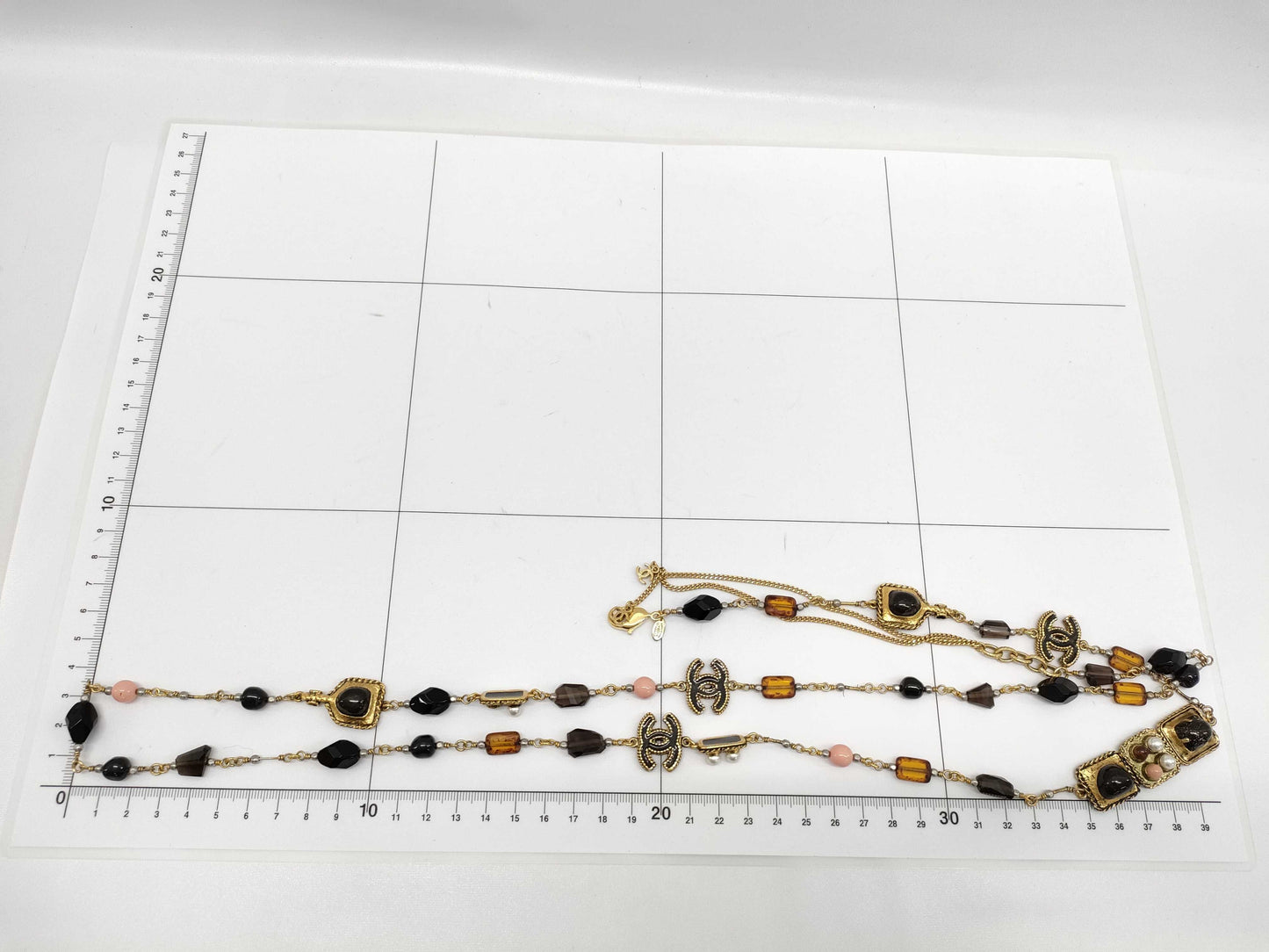 CHANEL Coco Color Stone Gold Long Necklace 11A Necklace