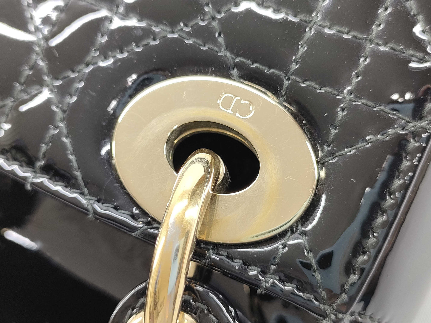 Dior Lady Dior Patent Leather Mini Cannage 2-Way Handbag in Black. Accessories: Box, Dust Bag, Shoulder Strap.