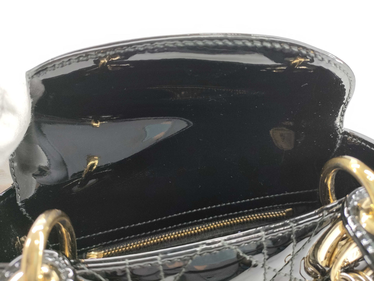 Dior Lady Dior Patent Leather Mini Cannage 2-Way Handbag in Black. Accessories: Box, Dust Bag, Shoulder Strap.